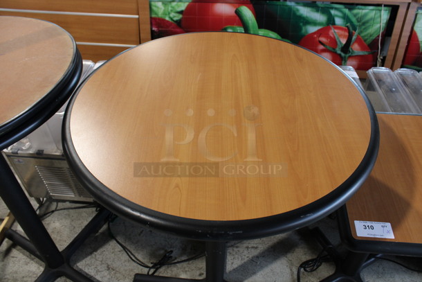 Round Wood Pattern Bar Height Table w/ Black Rim on Black Metal Table Base. Stock Picture - Cosmetic Condition May Vary. 30x30x42 - Image 2 of 4