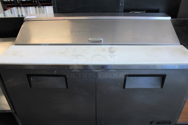 True Model TSSU-60-16 Stainless Steel Commercial Sandwich Salad Prep Table Bain Marie Mega Top on Commercial Casters. 115 Volts, 1 Phase. 60x30x43. Tested and Powers On But Temps at 46 Degrees