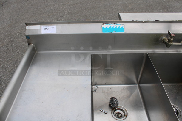 Duke Stainless Steel Commercial 3 Bay Sink w/ Dual Drainboards, Faucet, Handles and Spray Nozzle Attachment. 84x27x44. Bays 16x21x14. Drainboards 16x23x1 - Image 5 of 6