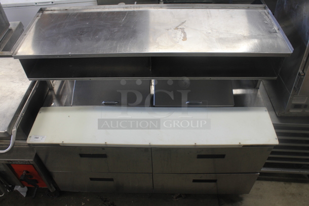 Delfield Stainless Steel Commercial Sandwich Salad Prep Table w/ 4 Drawers and Over Shelf on Commercial Casters. 115 Volts, 1 Phase. Tested and Working! - Image 1 of 6