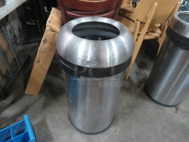 One Simple Human Stainless Steel Trash Can With lid. - Image 1 of 1