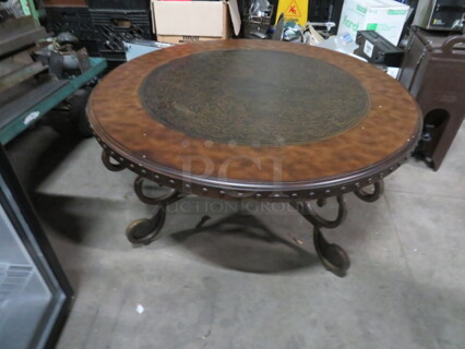 One Wooden Metal Coffee Table. 42X20