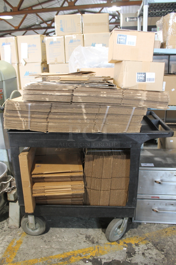 Black Poly 2 Tier Cart w/ Push Handle and Contents Including Cardboard Boxes on Casters. - Image 1 of 6