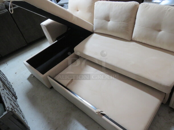 One Sectional White Couch With Storage And Pull Out Bed.  - Image 3 of 3