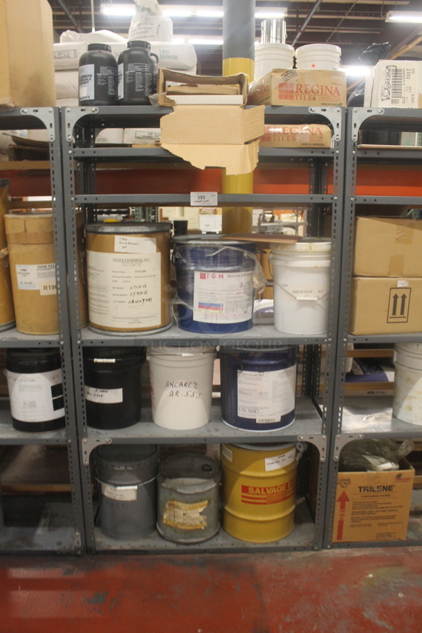 Gray Metal 6 Tier Shelving Unit w/ Contents Including Tiles and Metal Tins. BUYER MUST REMOVE. - Image 1 of 10