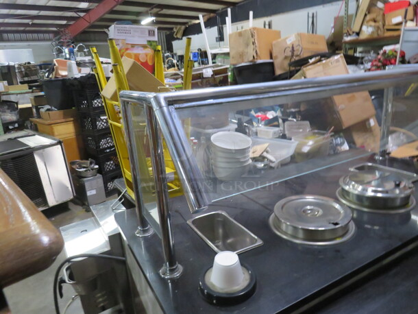 One Soup Station With Under Storage And Black Granite Look Top, With 2 Heated Soup Wells, 2 Spring Loaded Bowl Dispensers, 2 Condiment Holders, Sneeze Guards With A Top Shelf, And A 10 Inch Fold Out Shelf/Line. 68X36X57 - Image 3 of 3