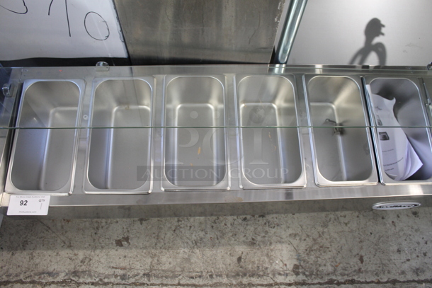 BRAND NEW SCRATCH AND DENT! KoolMore SCDC-6P-SG Stainless Steel Commercial Countertop Refrigerated Rail w/ 6 Drop In Bins and 1 Glass Sneeze Guard Panel. 115 Volts, 1 Phase. Tested and Working! - Image 6 of 9