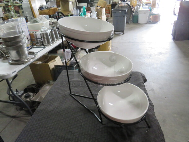 One Metal Buffet Server With 3 Bowls.  - Image 1 of 3