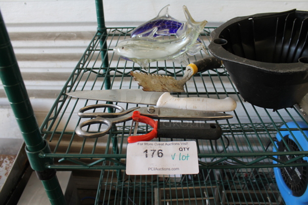 ALL ONE MONEY! Lot of Various Items Including Metal Lid, Dolphin Figurines and Knife. - Image 3 of 4