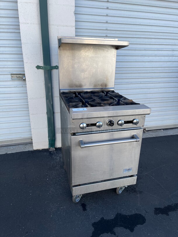 Clean! Stratus Commercial 24 inch  Range 4 Open Burner Gas Oven Stratus SR-4 #7224 Commercial Stove NSF USA On Casters Tested and Working!
