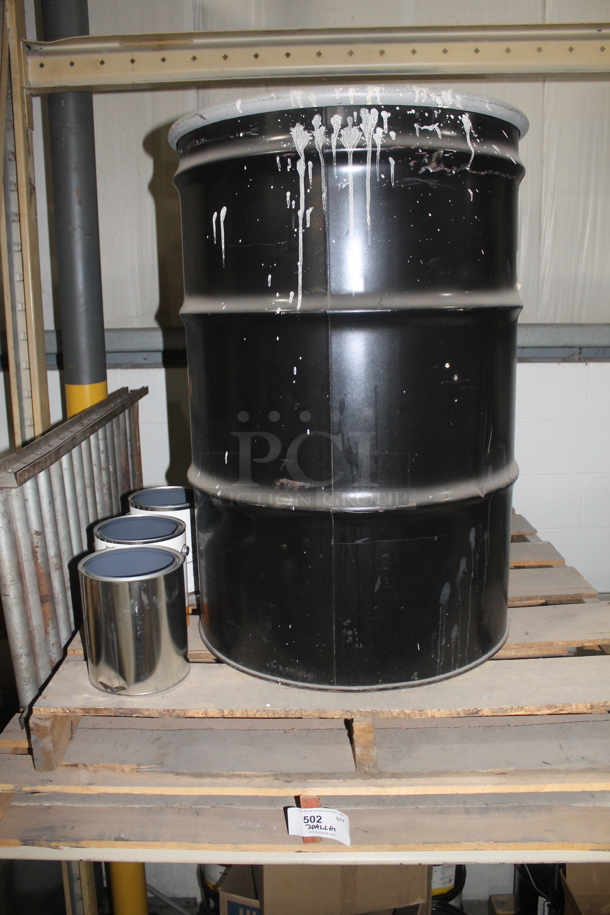 ALL ONE MONEY! TWO PALLET LOT of Various Items Including Black Metal Barrel. BUYER MUST REMOVE. - Image 1 of 3