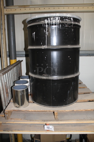 ALL ONE MONEY! TWO PALLET LOT of Various Items Including Black Metal Barrel. BUYER MUST REMOVE.