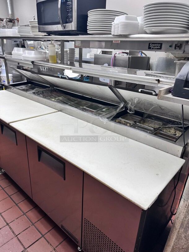 Working! True TPP-93 93 inch Commercial Pizza Prep Table w/ Refrigerated Base, w/ Double Shelves 115v NSF Tested and Working! - Image 7 of 10