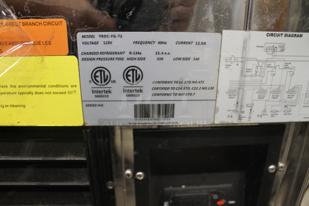 Yukon YRDC-FG-72 Commercial Stainless Steel Flat Glass Refrigerated Display Case. 115V. Tested and Does Not Power On - Image 9 of 9