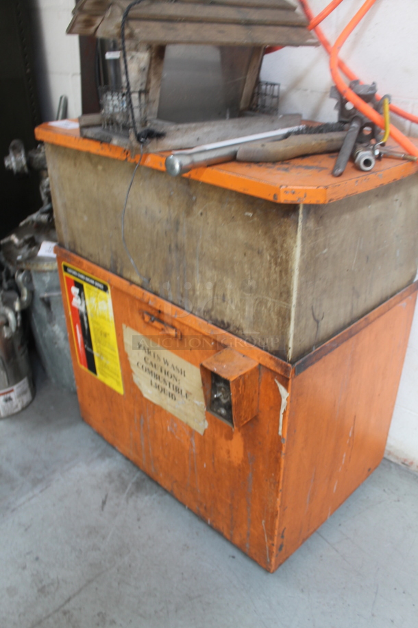 Orange Metal Parts Wash Machine w/ Contents Including Wooden Bird House. BUYER MUST REMOVE. - Image 3 of 4