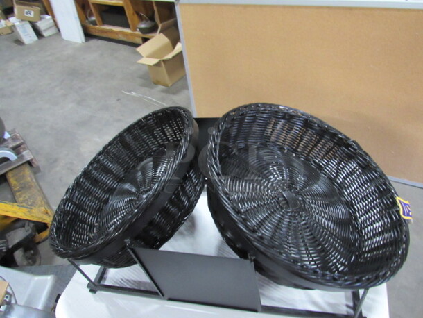 One NEW Black Metal Double Wicker Basket Display.