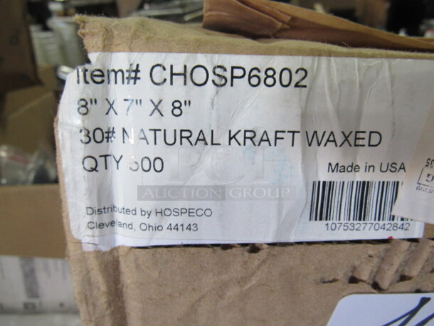 One Box Of 500ct Natural Kraft Waxed Bags. 8X7X8