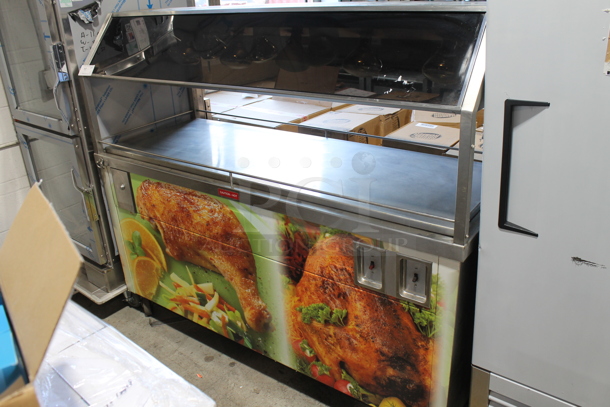 Stainless Steel Commercial Portable Warming Buffet Station w/ Sneeze Guard on Commercial Casters. Cannot Test Due To Plug Style