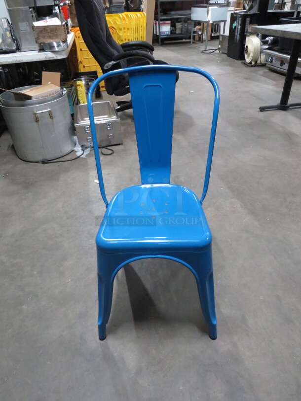 AWESOME Electric Blue Metal Industrial Look Chair. 2XBID.