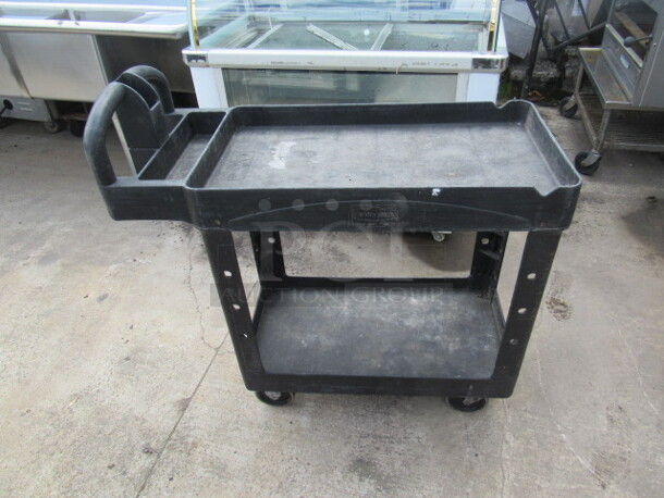 One Black Rubbermaid Cart With Under Shelf On Casters. 38X17X38