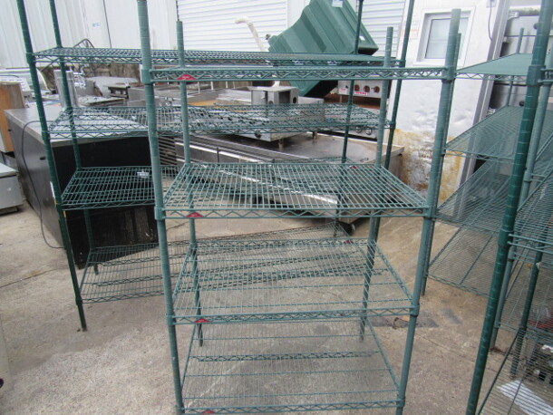 One Green Coated Metro Shelf With 4 Shelves. 36X24X63