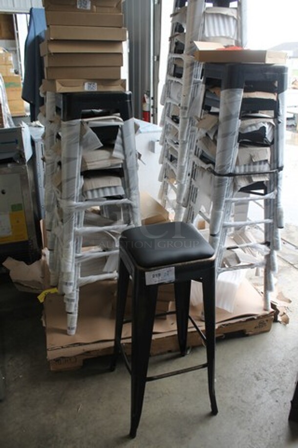 24 BRAND NEW SCRATCH AND DENT! Lancaster Table & Seating 164BMBKLSCPD Alloy Series Distressed Copper Outdoor Backless Barstool w/ 164CUSHAL BBK Indoor Barstool Black Vinyl Cushion. 24 Times Your Bid! - Image 2 of 9