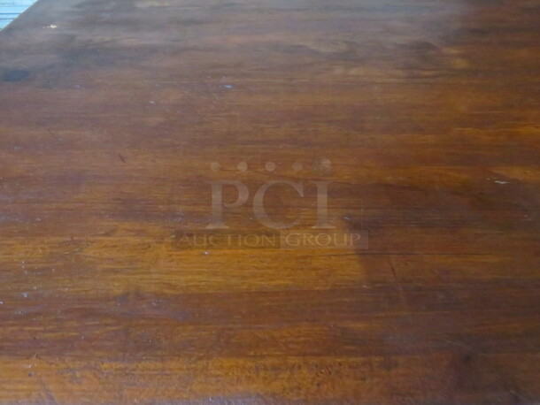 One 1.5 Inch Thick Solid Wood Tabletop On A Bar Height Pedestal Base. 42X30X40 - Image 2 of 2