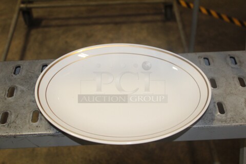 NEW IN BOX! 2 Boxes (24 Count Each) Homer Laughlin 11x9" Gold Trimmed Platters. 48X Your Bid! 