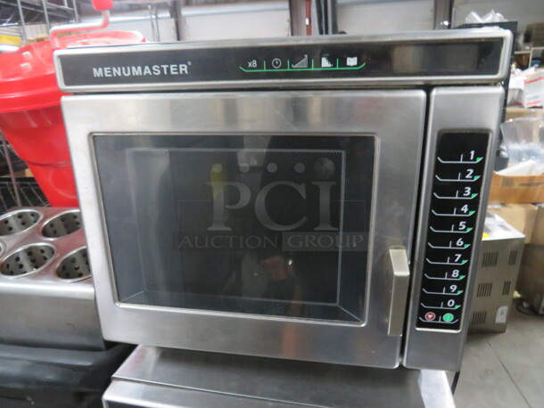 One Stainless Menumaster Microwave. Model# MRC22S2. 208/240 Volt. 19X24X18. $2946.24