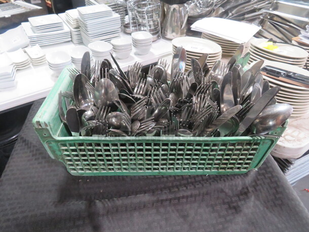 One Flatware Dish Rack Full Of Flatware.  - Image 1 of 2