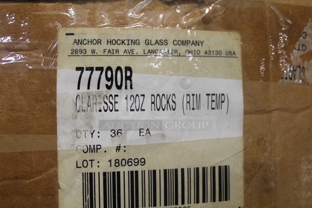 NEW IN BOX!  2 Boxes (36 Count Each) Anchor Hocking 12oz Clarisse Rocks Glasses. 72X Your Bid!  - Image 2 of 2