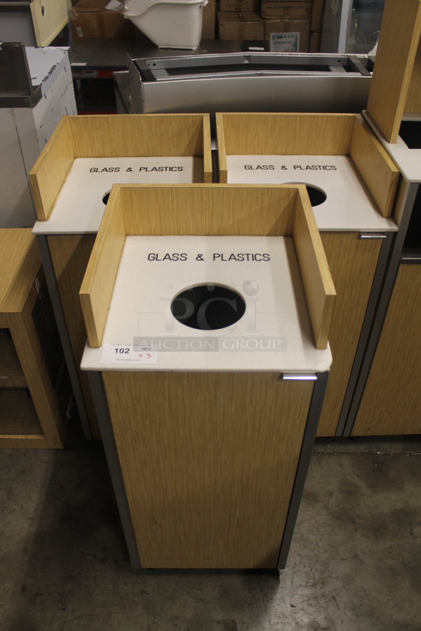 3 Wood Pattern Trash Can Shells w/ Trash Deposit Hole and Door. 3 Times Your Bid! - Image 1 of 6