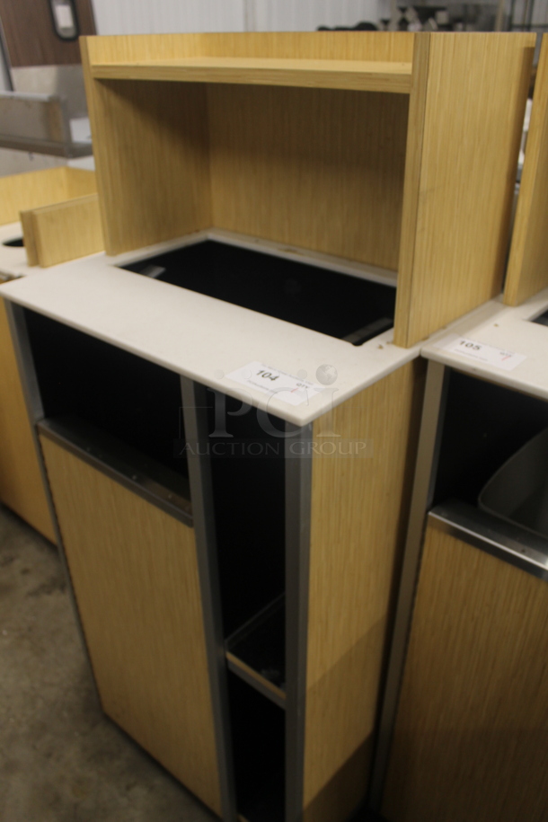 Wood Pattern Trash Can Shell w/ Trash Deposit Hole, Over Shelf and Door.  - Image 3 of 5