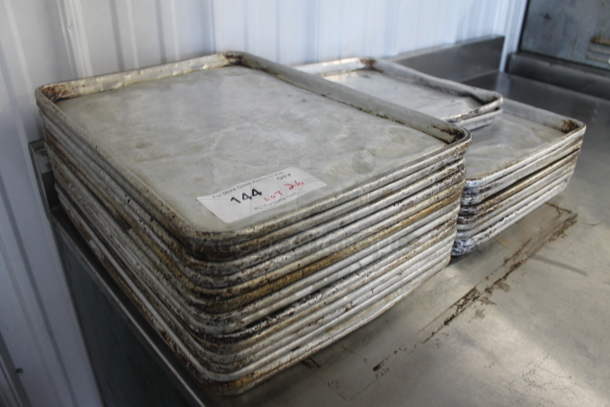 ALL ONE MONEY! Lot of 24 Metal Full Size Baking Pans and 2 Metal Half Size Baking Pans. 13x18x1, 18x26x1 - Image 2 of 3