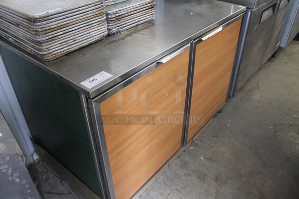 Duke SUBP-48 M Stainless Steel Commercial Counter w/ 2 Wood Pattern Doors and Back Splash.  - Image 2 of 4