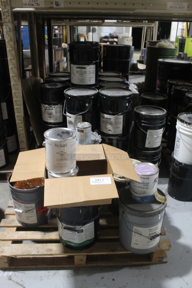 ALL ONE MONEY! TWO PALLET LOT of Various Items Including Poly Buckets Including Liquid Rubber. BUYER MUST REMOVE. - Image 1 of 5