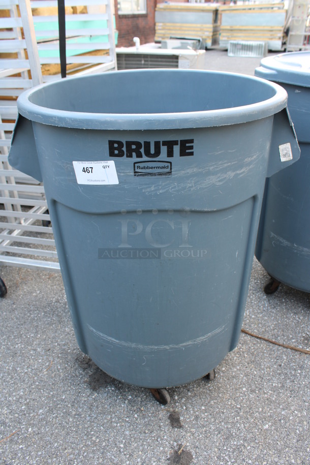 Rubbermaid Brute Gray Poly Trash Can on Trash Can Dolly. 30x26x39