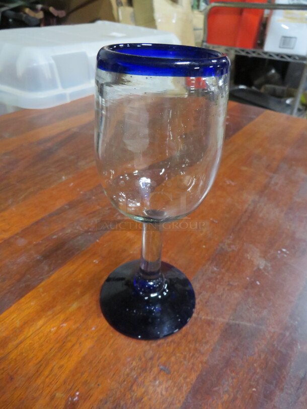 Acopa Blue Rimmed Wine Glass. 10XBID - Image 1 of 1