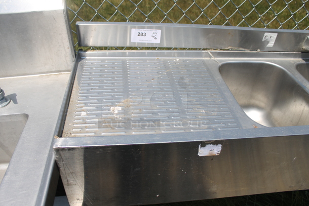 Krowne 18-63C Commercial Stainless Steel 3 Bay Sink With Left and Right Drainboards And Low Lead Faucet On Galvanized Legs. - Image 2 of 8