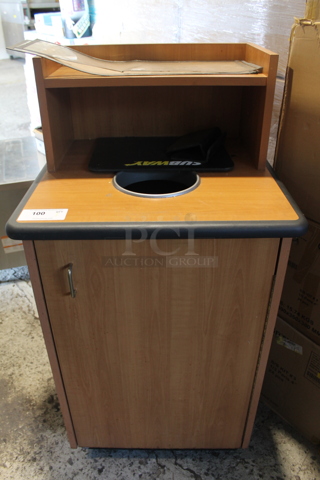 Wood Pattern Trash Can Shell w/ Trash Deposit Hole, Tray Return, Door and Trash Can.
