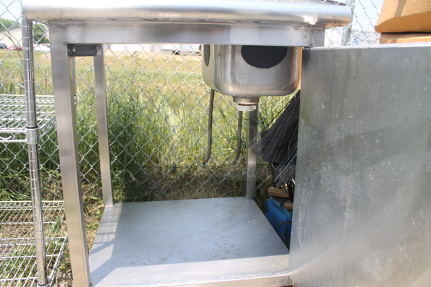 Commercial Stainless Steel Hand Sink With Backsplash And Gooseneck Faucet On Single Door Open Cabinet Base. - Image 6 of 7