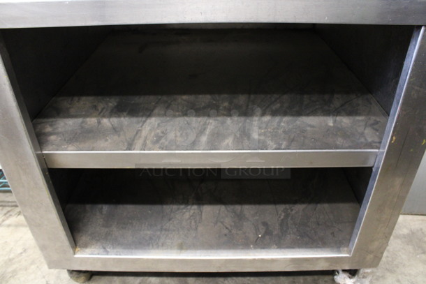 Stainless Steel Commercial 2 Tier Counter w/ Backsplash and 2 Under Shelves on Commercial Casters. 32x35x48 - Image 5 of 7