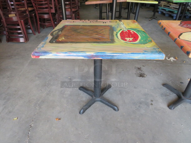 One 30X30X30 Hand Painted Table On A Pedestal Base. 