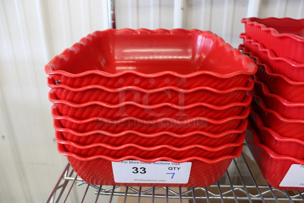 7 Red Poly Bowl Trays. 10.5x13x3. 7 Times Your Bid!