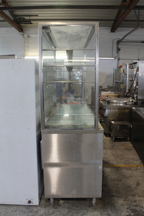 Metal and Glass Commercial Floor Style Dry Display Case on CustomCool CAB-2460-G Metal Table w/ 2 Under Shelves. Tested and Working! - Image 2 of 5