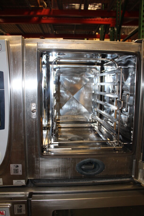 FANTASTIC! 2 Rational Model SCC-01 Commercial Stainless Steel Double Stack Combi Oven Self Cooking Center. Top Is Half Size, Bottom Is Full Size. 42x38x70. 208-240V 3 Phase. 2X Your Bid! Working When Pulled!  - Image 2 of 7