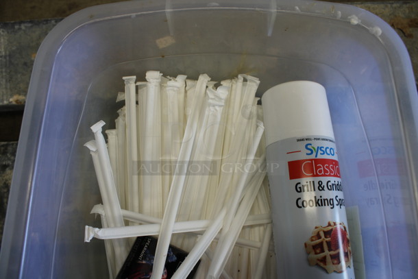 ALL ONE MONEY! Lot of Various Items Including Straws, Gum and Cooking Spray in Clear Bin! - Image 2 of 4