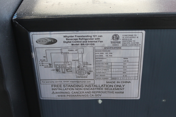 BRAND NEW SCRATCH AND DENT! Whynter BR-1211DS Freestanding 121 Can Beverage Refrigerator Merchandiser with Digital Control. 115 Volts, 1 Phase. Tested and Working! - Image 3 of 3
