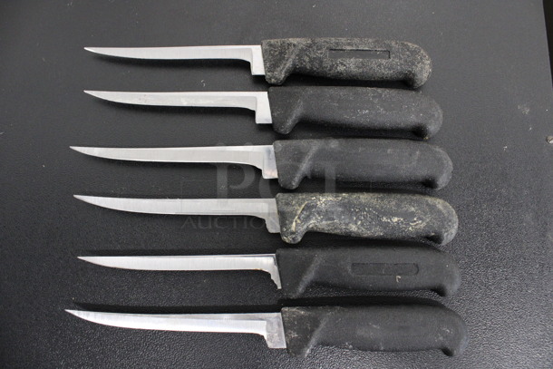 6 Sharpened Stainless Steel Fillet Knives. Includes 10.5