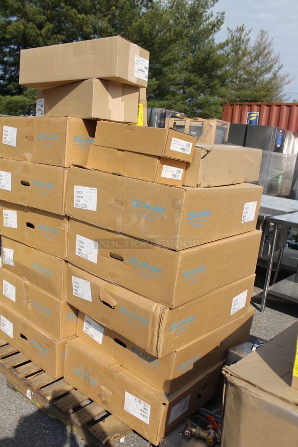 ALL ONE MONEY! PALLET LOT of 11 BRAND NEW! Elkay LRAD2521553 Sink Basins, 3 BRAND NEW! EV927222 Twin Head Water Filter, 3 BRAND NEW! EV961326 MH Water Filter Cartridges and 2 BRAND NEW! Elkay LKD2442BHC Faucets. - Image 2 of 6